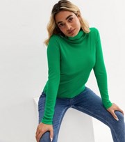 New Look Petite Green Ribbed Roll Neck Top